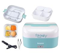 BEPER FOODY Fiambrera Electrica para Coche, Camión, Oficina, Escuela con Doble Enchufe (Coche/Pared) - Termo Comida Caliente con 4 Compartimentos Internos Separables + Cubiertos Incluidos, Azul