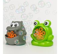 BEPER Máquina de Burbujas para Niños - Forma de Animal (Hipopótamo o Rana) - Funcionamiento Continuo - 56 ml de Líquido Incluido, Pilas No Incluidas