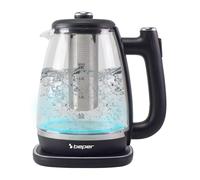 BEPER P101BOL200 Hervidor de vidrio de 1.8L, tetera eléctrica con filtro, base giratoria de 360°, apagado automático y protección contra sobrecalentamiento - 2200W