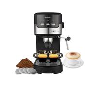 beper P101CAF100 Cafetera Espresso Duetta, 1100W, Compatible con monodosis y café en polvo, Cafetera con brazo de salida doble, 15 bar, Calienta tazas, vaso medidor y prensador incluidos, Negra