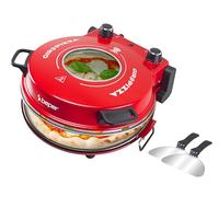BEPER P101CUD301 Horno Eléctrico para Pizza, 1200W, Temperatura 400°C, Placa para pizza de 31 cm, Horno para pizza con placa refractaria extraíble, Ojo de buey, palas de acero inoxidable, Rojo