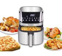 BEPER P101FRI070 Freidora cuadrada de aire caliente, Freidora digital 7L, Freír sin aceite, Pantalla táctil, 8 Programas, Ajustable hasta 200°C, Temporizador 60 minutos, Desconexión automática, Acero