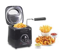 BEPER P101FRI100 Freidora eléctrica 1L, 850-950W, Cesta de acero extraíble, Tapa con ojo de buey, Filtro lavable extraíble, Temperatura regulable, Pies antideslizantes, Negro