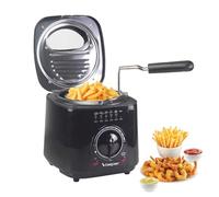 BEPER P101FRI100 Freidora eléctrica 1L, 850-950W, Cesta de acero extraíble, Tapa con ojo de buey, Filtro lavable extraíble, Temperatura regulable, Pies antideslizantes, Negro