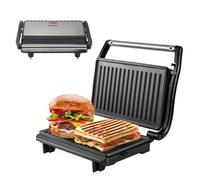 BEPER P101TOS003 Parrilla Eléctrica Compacta, Placa Antiadherente, Tostadora, Sándwiches, Carne, Verduras - Placas Autoajustables, Mango Termoaislante y Recogedor de Cable Integrado