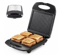 BEPER P101TOS040 Tostadora eléctrica de 4 rebanadas Family Grill, placa para tostadas y bocadillos de 1400 W, placas antiadherentes de 25 x 21 cm, tostadora grande con cierre de seguridad