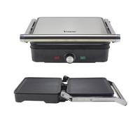 BEPER P101TOS503 GRAND GRILL Parrilla Eléctrica Multifunción 3 en 1: Sartén para Carne, Plancha para Paninis y Parrilla Barbacoa - Placas de 28 x 25 cm, Apertura de 180°, Termostato Ajustable - 2000W