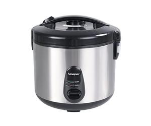 BEPER P101VAP002 Olla arrocera eléctrica con función de conservación del calor, capacidad de 625 g, revestimiento antiadherente, tapa con junta de silicona y bandeja para cocinar al vapor.