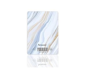 BEPER P102BIL001 Balanza de cocina digital, Plato de vidrio templado, Balanza de cocina, Pantalla LCD y botones táctiles, Función de tara, Capacidad máxima 5kg, Desconexión automática, Diseño mármol
