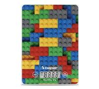 BEPER P102BIL005 Báscula de cocina digital, placa de vidrio templado, función de tara, pantalla táctil LCD, precisión de 1 g a 5 kg, se puede colgar, incluye pilas, ladrillos de colores