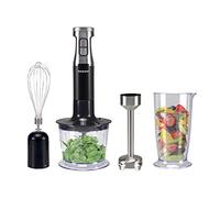 BEPER P102FRU150 Set Batidora de inmersión 4en1,600W, Batidora 4 Cuchillas Acero, Picadora 500 ml, Látigo, Vaso graduado 700 ml, Función turbo, Negro