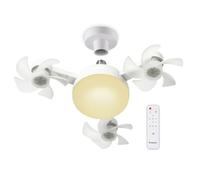 BEPER P206VEN612 Ventilador de techo con luz LED y mando a distancia, 3 ventiladores de 5 aspas, 3 velocidades, temporizador de 4 h, luz cálida/fría regulable, silencioso, casquillo E27
