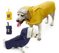 BePetMia Abrigo Impermeable para Perro, Chubasquero Resistente al Agua, Abrigo Ajustable y Fácil de Llevar, Resistente a la Lluvia (XL: Neck 50-54cm, Chest 56-65cm, Blue)