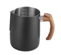 bephible Latte Art - Jarra de espuma de acero inoxidable con escala precisa, mango de madera, boquilla antigoteo, 600/1000 ml, taza de café para café espresso, capuchino, negro, 1000 ml