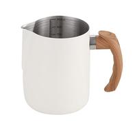 bephible Latte Art - Jarra de espuma de acero inoxidable con escala precisa, mango de madera, boquilla antigoteo, 600/1000 ml, taza de café para café espresso, capuchino, blanco, 600 ml