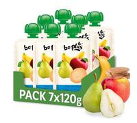 BePlus Frutas con Galleta 120g - Pouch Infantil desde 6 Meses - Puré de Manzana, Plátano y Pera con Galleta María - Fuente de Vitamina C - Sin Azúcares Añadidos - Pack 7x120g