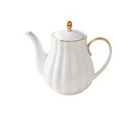 BEPM Tetera China Juego De Te Tetera con Filtro Tetera De Cerámica con Forma De Calabaza, Tetera De Porcelana De Hueso Dorado Pintada A Mano con Colador De Té, Juego De Tetera Elegante 1L-Blanco