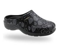 BEPPI Zuecos Comfort de Trabajo y Ocio Comodidad en Cualquier Ocasión Hospital Hogar Cocina e Jardín (Negro - Decorado con Corazones, Sistema Tallas Calzado EU, Adulto, Mujer, Números, Mediano, 41)