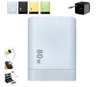 Beproudlevel 3 in 1 Charger Retractable 80w MAX Fast, Scalable 80w All in One Charger Retractable with Type C Cable & 2 USB Ports, Wall Plug Phone Chargers for Phone Laptops and Earphone (White)