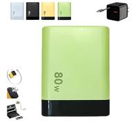 Beproudlevel 3 in 1 Charger Retractable 80w MAX Fast, Scalable 80w All in One Charger Retractable with Type C Cable & 2 USB Ports, Wall Plug Phone Chargers for Phone Laptops and Earphone (Green)