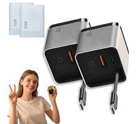 Beproudlevel 3 in 1 Charger Retractable 80w MAX Fast, with Type C Cable and 2 USB Ports, Mobile Phone Tablet Charger and Power Retractable Adapter (2pcs,White)