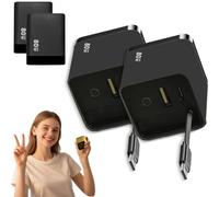 Beproudlevel 3 in 1 Charger Retractable 80w MAX Fast, with Type C Cable and 2 USB Ports, Mobile Phone Tablet Charger and Power Retractable Adapter (2pcs,Black)