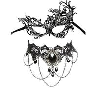 BEPSYOM 2 piezas Máscaras de encaje góticas con gargantilla de borlas, de media cara, sexys para ojos, disfraces para mujeres y niñas, suaves para Halloween, veneciana, carnaval, mascarade mask(Negro)