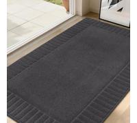 BEQHAUSE Felpudo para interior, lavable TPR antideslizante, felpudo atrapa la suciedad para puerta principal, alfombra súper absorbente para entrada, mascotas y perros - gris oscuro, 90 x 150 cm