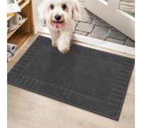 BEQHAUSE Felpudo para interior, lavable TPR antideslizante, felpudo atrapa la suciedad para puerta principal, alfombra superabsorbente para entrada, mascotas y perros - gris oscuro, 50 x 80 cm