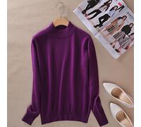 BEQUAH Jersey de Lana Cashmere Cotton Blend Half Turtleneck Mujeres Páramo Autumn Winter Jumper Wear Daily Sweater Terry Knited Pull Femme-Violet,L