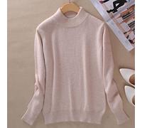 BEQUAH Jersey de Lana Cashmere Cotton Blend Half Turtleneck Mujeres Páramo Autumn Winter Jumper Wear Daily Sweater Terry Knited Pull Femme-Beige,XL