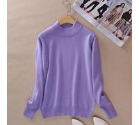 BEQUAH Jersey de Lana Cashmere Cotton Blend Half Turtleneck Mujeres Páramo Autumn Winter Jumper Wear Daily Sweater Terry Knited Pull Femme-Lavender,L