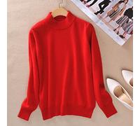 BEQUAH Jersey de Lana Cashmere Cotton Blend Half Turtleneck Mujeres Páramo Autumn Winter Jumper Wear Daily Sweater Terry Knited Pull Femme-Red,XL