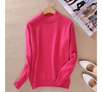 BEQUAH Jersey de Lana Cashmere Cotton Blend Half Turtleneck Mujeres Páramo Autumn Winter Jumper Wear Daily Sweater Terry Knited Pull Femme-Fuchsia,L