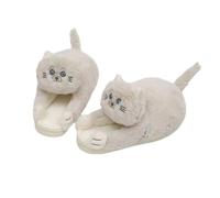 BEQUAH Pantuflas de algodón para gatos para mujeres y hombres, sandalias de invierno para el hogar, zapatos de piso kawaii, pantuflas peludas para niñas, pantuflas blancas divertidas