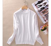 BEQUAH Suéter de lana mezcla de algodón de cachemira medio cuello alto para mujer, suéter de otoño e invierno, ropa diaria, suéter básico de punto cálido tirón femenino-blanco, XL