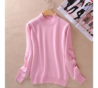 BEQUAH Suéter de lana mezcla de algodón de cachemira medio cuello alto para mujer, suéter de otoño e invierno, suéter diario básico de punto cálido tirón femenino-rosa, M