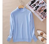 BEQUAH Suéter de lana Mezcla de algodón de cachemira Medio cuello alto para mujer, suéter de otoño e invierno, ropa diaria, suéter básico de punto cálido tirón Femme-azul cielo, M