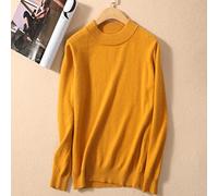 BEQUAH Suéter de lana Mezcla de algodón de cachemira Medio cuello alto para mujer, suéter de otoño e invierno, ropa diaria, suéter básico de punto cálido tirón Femme-jengibre amarillo, L