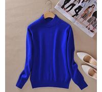 BEQUAH Suéter de lana Mezcla de algodón de cachemira Medio cuello alto para mujer, suéter de otoño e invierno, ropa diaria, suéter básico de punto cálido tirón Femme-azul, M