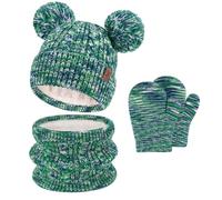 Bequemer Laden Bebe Niños invierno Gorro Termicos Pompon Bufanda Guantes Conjunto Manoplas con Forro Polar para 0-4 Años Regalo para Niñas Niños