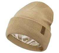Bequemer Laden Mujer Invierno Termico Satén Forrado Gorro Tejer Slouchy Forro Seda Gorros de Esqui para Mujeres Hombres, Caqui, Talla única