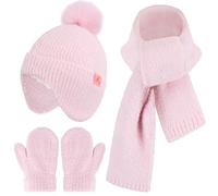 Bequemer Laden Niños Invierno Gorro Pompones Guantes Bufanda Conjunto Regalo Bebe para 0 6 12 Meses 1 2 3 4 Años Niñas Niños con Orejeras Cálidas
