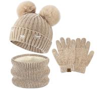 Bequemer Laden Niños Invierno Gorro Termicos Guantes Tactiles Bufanda Conjunto con Gorra Pompón Forro Polar Regalo Niñas Niños 3-10