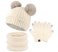 Bequemer Laden Niños Invierno Gorro Termicos Guantes Tactiles Bufanda Conjunto con Gorra Pompón Forro Polar Regalo Niñas Niños 3-10