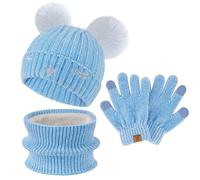 Bequemer Laden Niños Invierno Gorro Termicos Guantes Tactiles Bufanda Conjunto con Gorra Pompón Forro Polar Regalo Niñas Niños 3-10