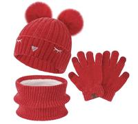 Bequemer Laden Niños Invierno Gorro Termicos Guantes Tactiles Bufanda Conjunto con Gorra Pompón Forro Polar Regalo Niñas Niños 3-10