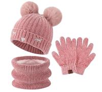 Bequemer Laden Niños Invierno Gorro Termicos Guantes Tactiles Bufanda Conjunto con Gorra Pompón Forro Polar Regalo Niñas Niños 3-10