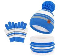 Bequemer Laden Niños Invierno Tricotar Cálido gorro Sombrero Bufanda Guantes Establecer con Gorra con pompón Forro Polar por Niños Niñas Edad 2-7