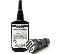 Ber-Fix Pegamento UV con lámpara, juego de pegamento para cristal, cristal y cristal, metal, 50 g de baja viscosidad + linterna UV de 21 LED 395 nm